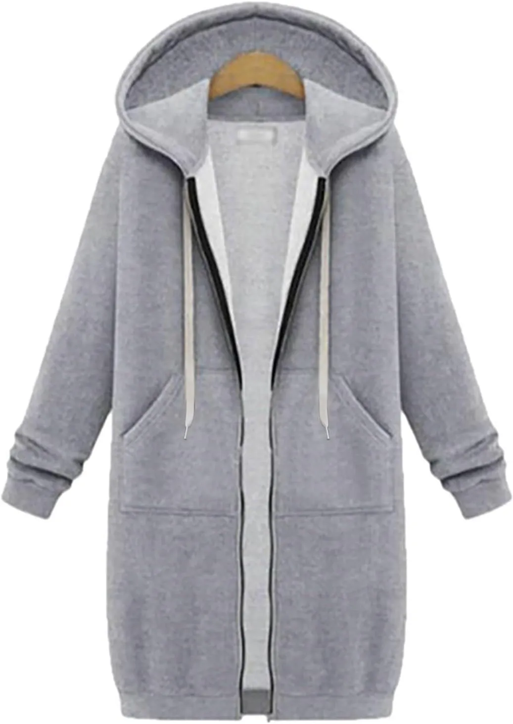 Womens Zip Up Hoodies Long Sleeve Fall Hooded Lightweight Knee Length Tunic Sweatshirt Comfy Oversized Jackets With Pockets
