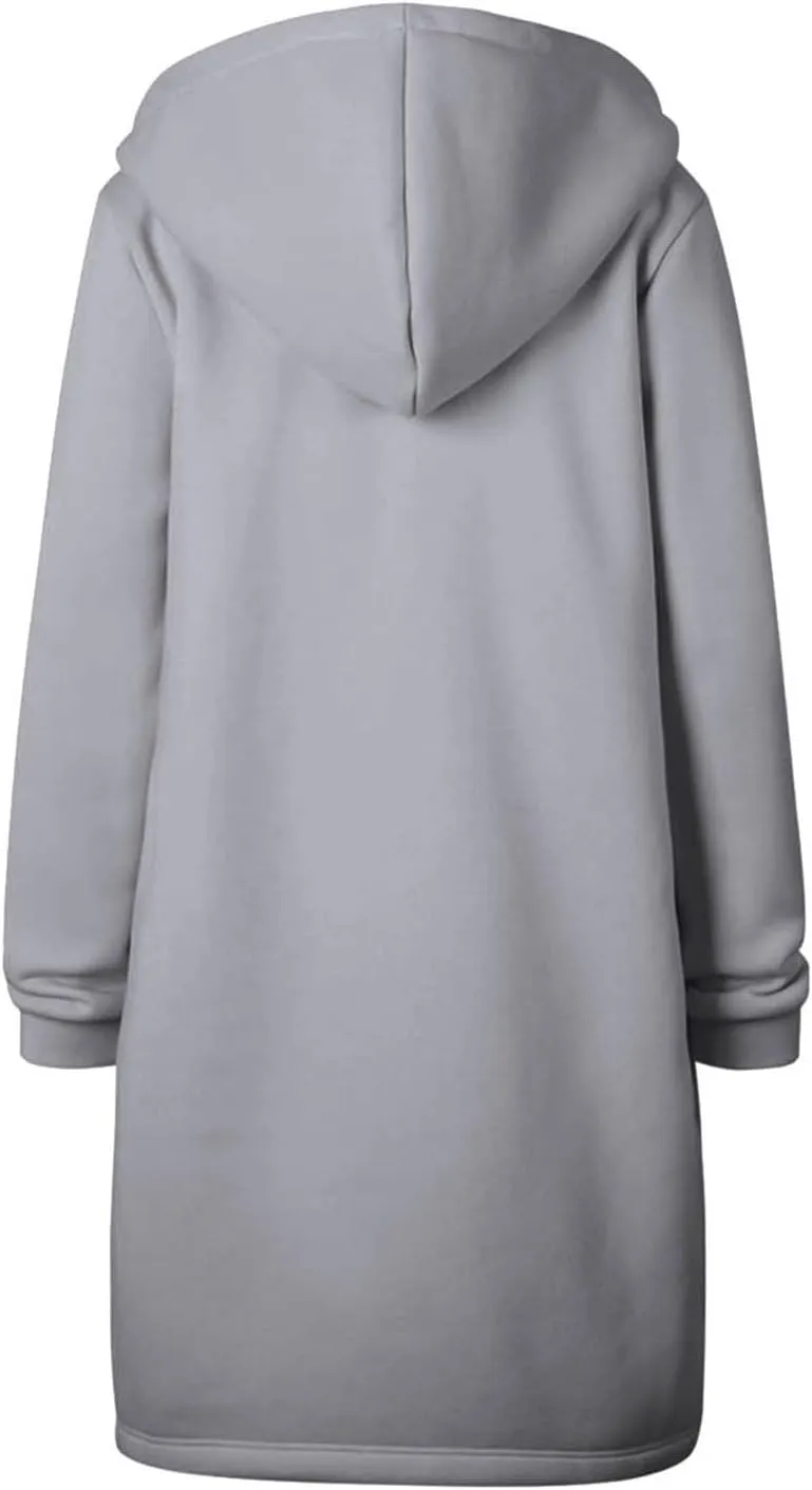 Womens Zip Up Hoodies Long Sleeve Fall Hooded Lightweight Knee Length Tunic Sweatshirt Comfy Oversized Jackets With Pockets