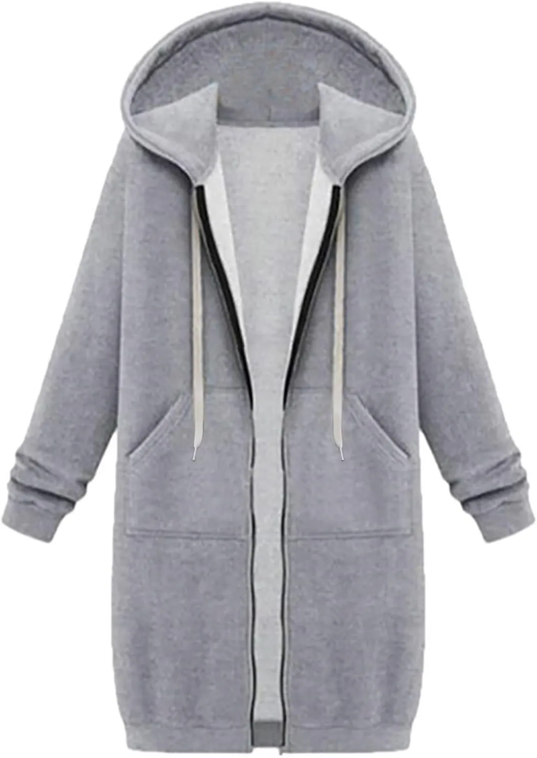 Womens Zip Up Hoodies Long Sleeve Fall Hooded Lightweight Knee Length Tunic Sweatshirt Comfy Oversized Jackets With Pockets