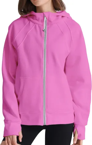 Womens Zip Up Hoodies Long Sleeve Sweatshirts Fall Outfits Oversized Sweaters Casual Fashion Jackets Rose Pink