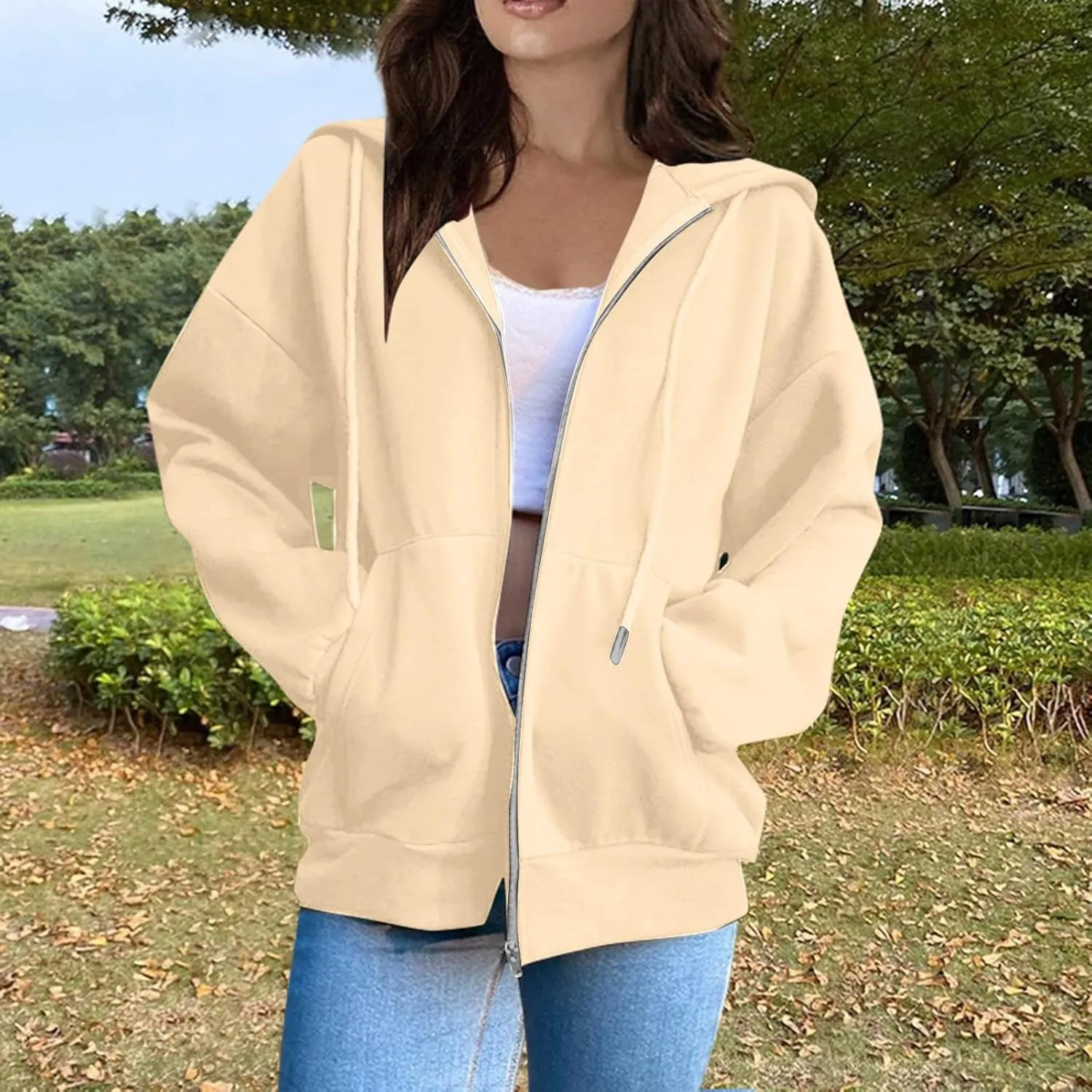 Womens Zip up Hoodies Long Sleeve Sweatshirts with Hood Fall Outfits Oversized Sweaters Casual Fashion Jackets 2024
