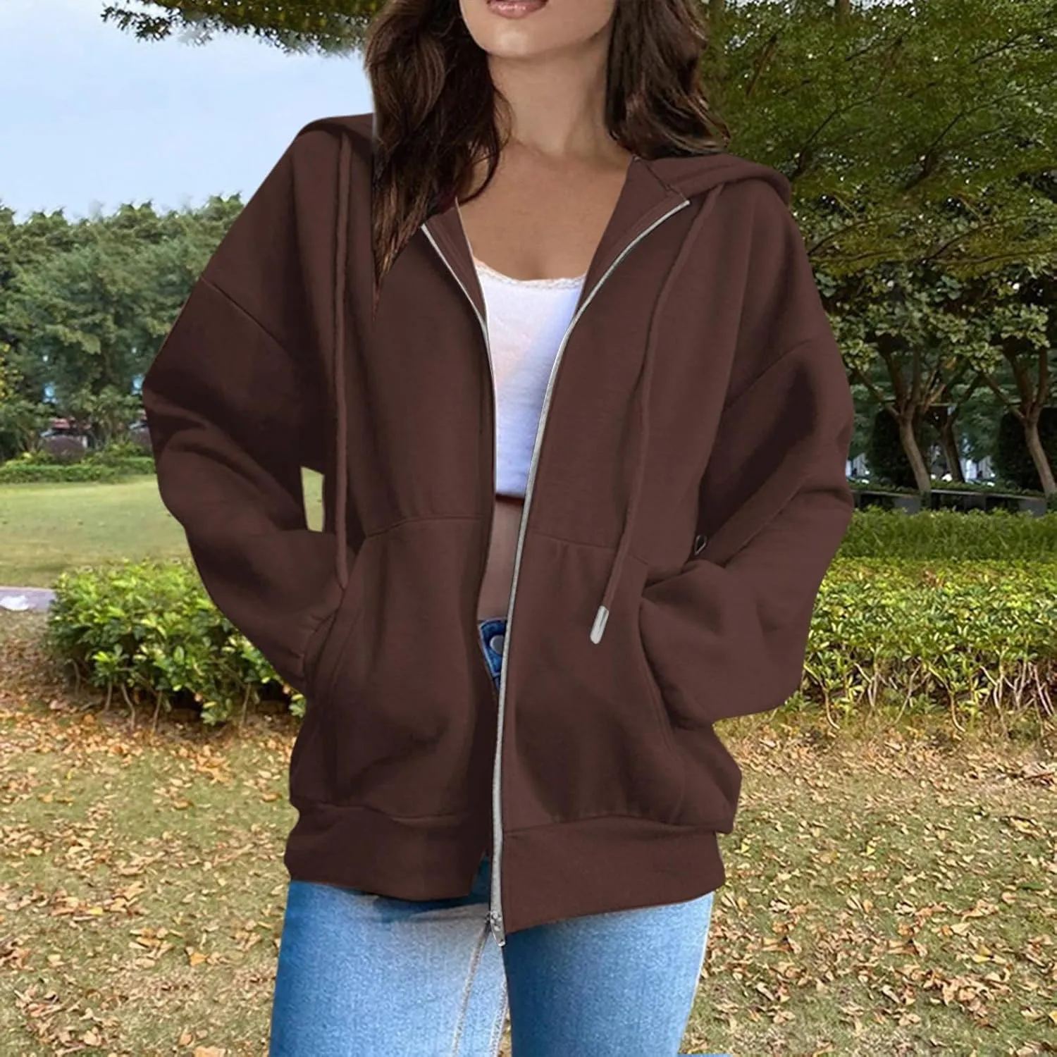 Womens Zip Up Hoodies Sweatshirt Long Sleeve Oversized Fleece Y2K Jacket Fall Outfits Fashion Clothes