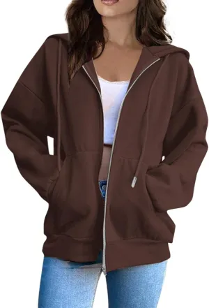 Womens Zip Up Hoodies Sweatshirt Long Sleeve Oversized Fleece Y2K Jacket Fall Outfits Fashion Clothes