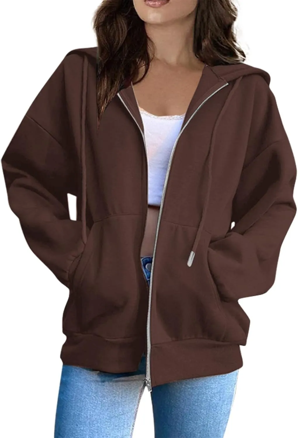 Womens Zip Up Hoodies Sweatshirt Long Sleeve Oversized Fleece Y2K Jacket Fall Outfits Fashion Clothes