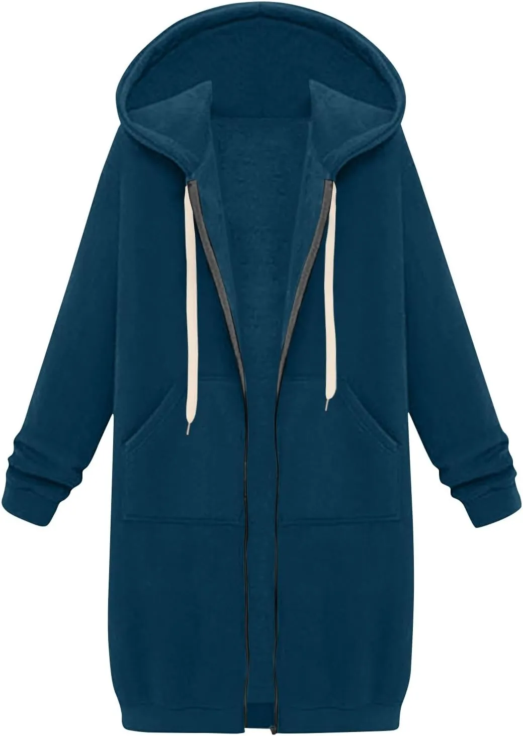 Women's Zip Up Long Hoodies Long Sleeve Drawstring Hooded Sweatshirts 2025 Fall Oversized Fleece Jackets with Pockets