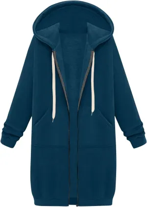 Women's Zip Up Long Hoodies Long Sleeve Drawstring Hooded Sweatshirts 2025 Fall Oversized Fleece Jackets with Pockets