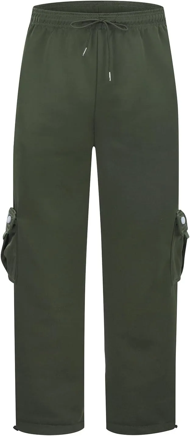 Work Pants for Men Solid Multi-Pocket Mid-Rise Zipper Comfort Stretch High Waist Slim Casual Straight Trousers
