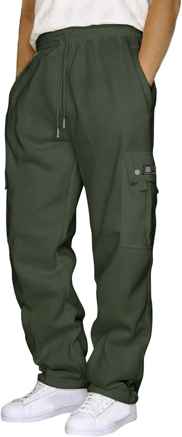 Work Pants for Men Solid Multi-Pocket Mid-Rise Zipper Comfort Stretch High Waist Slim Casual Straight Trousers