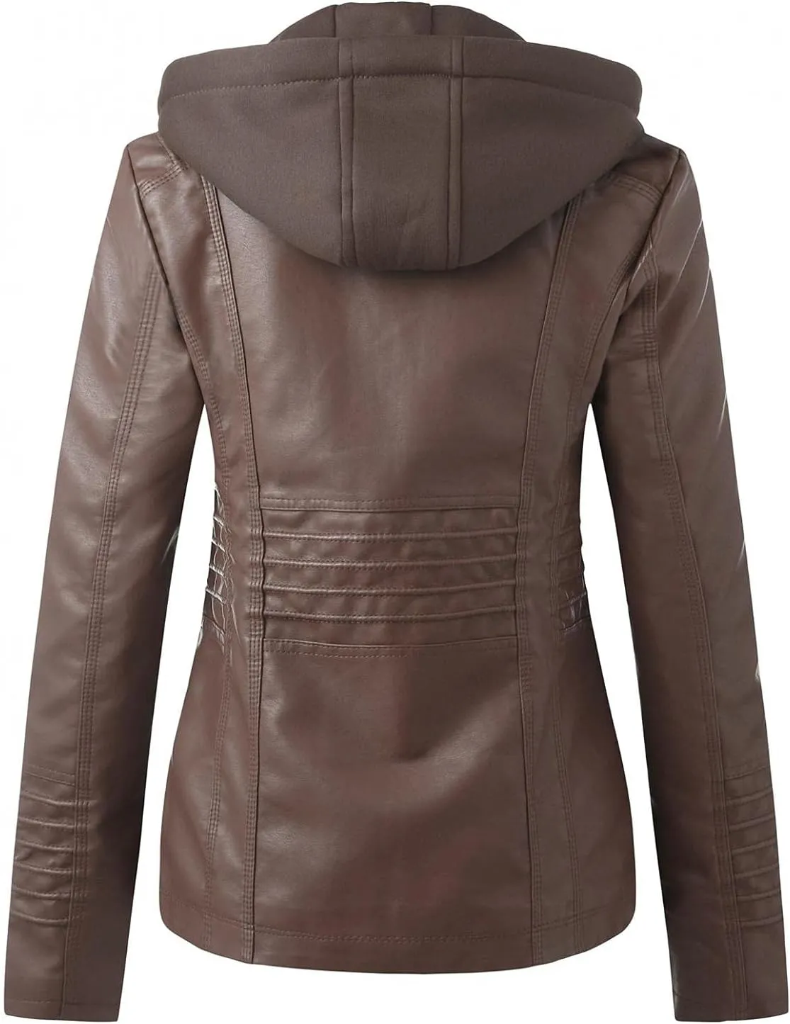 WUAI-Women Plus Size Faux Leather Jackets Hoodies Full Zip Casual Classy Warm Utility Motorcycle Coat Fall Clothes