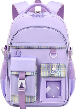 WYCY School Backpacks for Girls Kawaii Backpack Large Capacity Kids School Bag for Girls 6-12 Years Old (Purple)