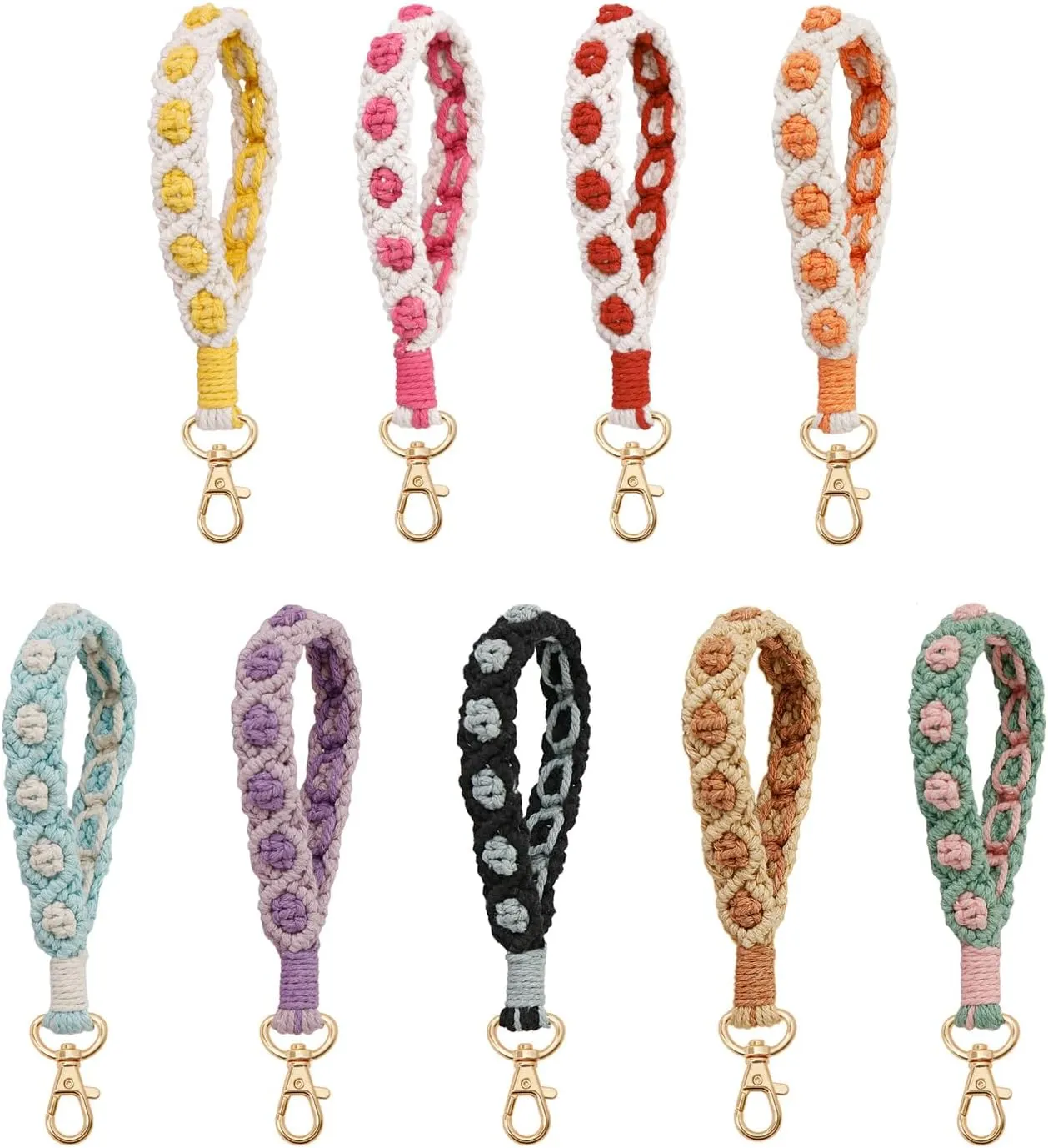 XGALBLA Cute Boho Keychain Wristlet Bracelet Keychain Small Rose Floral Wrist Lanyard Handmade Weave Exquisite Holder Purse