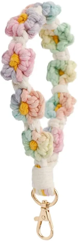 XGALBLA Cute Macrame Keychain Boho Handmade Weave Wristlet Bracelet Keychain Floral Wrist Lanyard Keyring Holder for Women