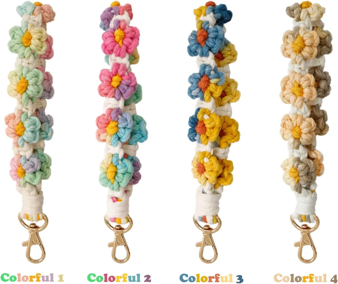 XGALBLA Cute Macrame Keychain Boho Handmade Weave Wristlet Bracelet Keychain Floral Wrist Lanyard Keyring Holder for Women