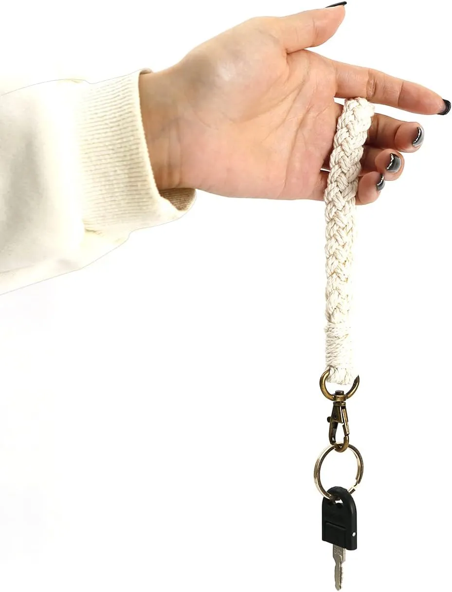 XGALBLA Soft Macrame Keychain Boho Handmade Wristlet Bracelet Keychain Country style Wrist Lanyard Handmade Holder for Women