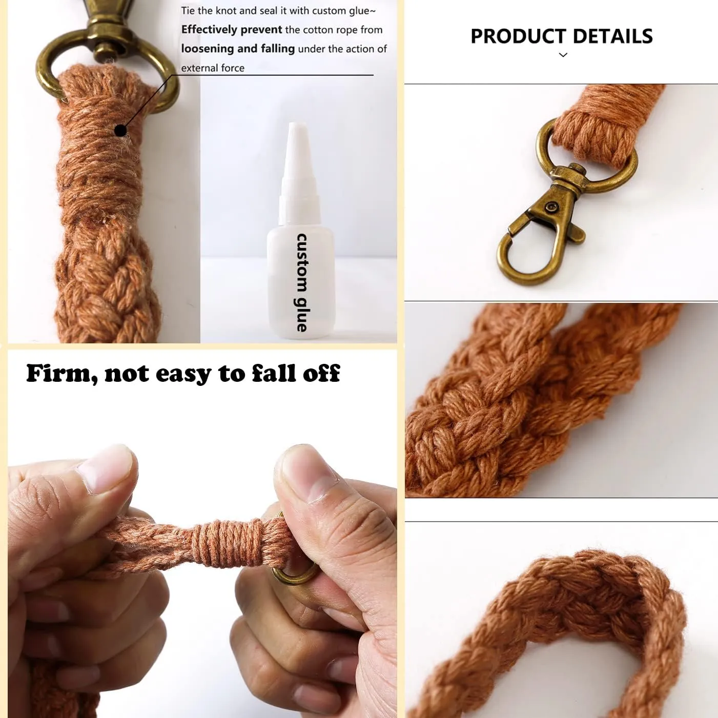 XGALBLA Soft Macrame Keychain Boho Handmade Wristlet Bracelet Keychain Country style Wrist Lanyard Handmade Holder for Women