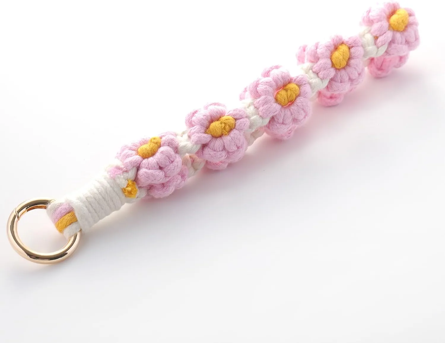 XGALBLA Women's Durable Macrame Keychain Boho Handmade Wristlet Bracelet Keychain Flower Floral Wrist Lanyard Handmade Holder