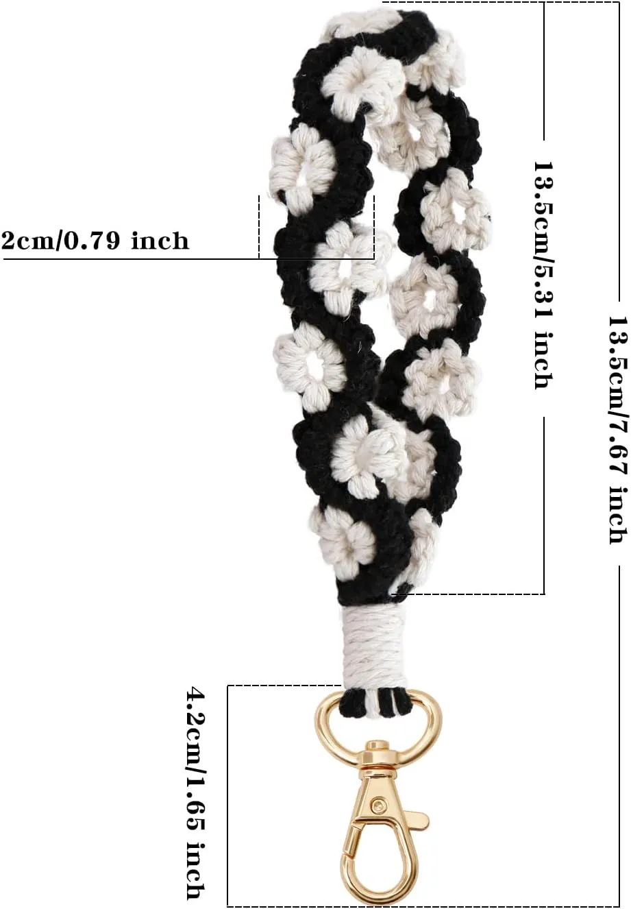 XGALBLA Women's Two-tone Macrame Keychain Boho Handmade Weave Wristlet Bracelet Keychain Flower Branch Wrist Lanyard Holder