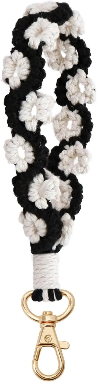 XGALBLA Women's Two-tone Macrame Keychain Boho Handmade Weave Wristlet Bracelet Keychain Flower Branch Wrist Lanyard Holder