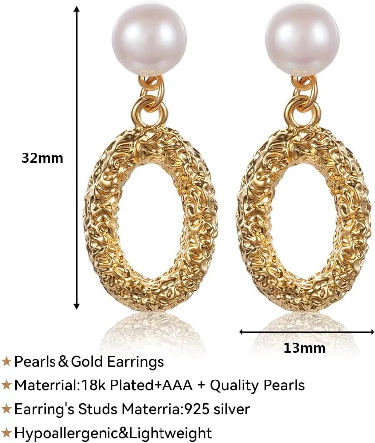 Yanser Pearl Earrings for Women,18k Plated Hypoallergenic Gold Hoop EarringsPersonalized Crystal/Tigers-Eye/AAA   Quality Pearls Drop Earrings