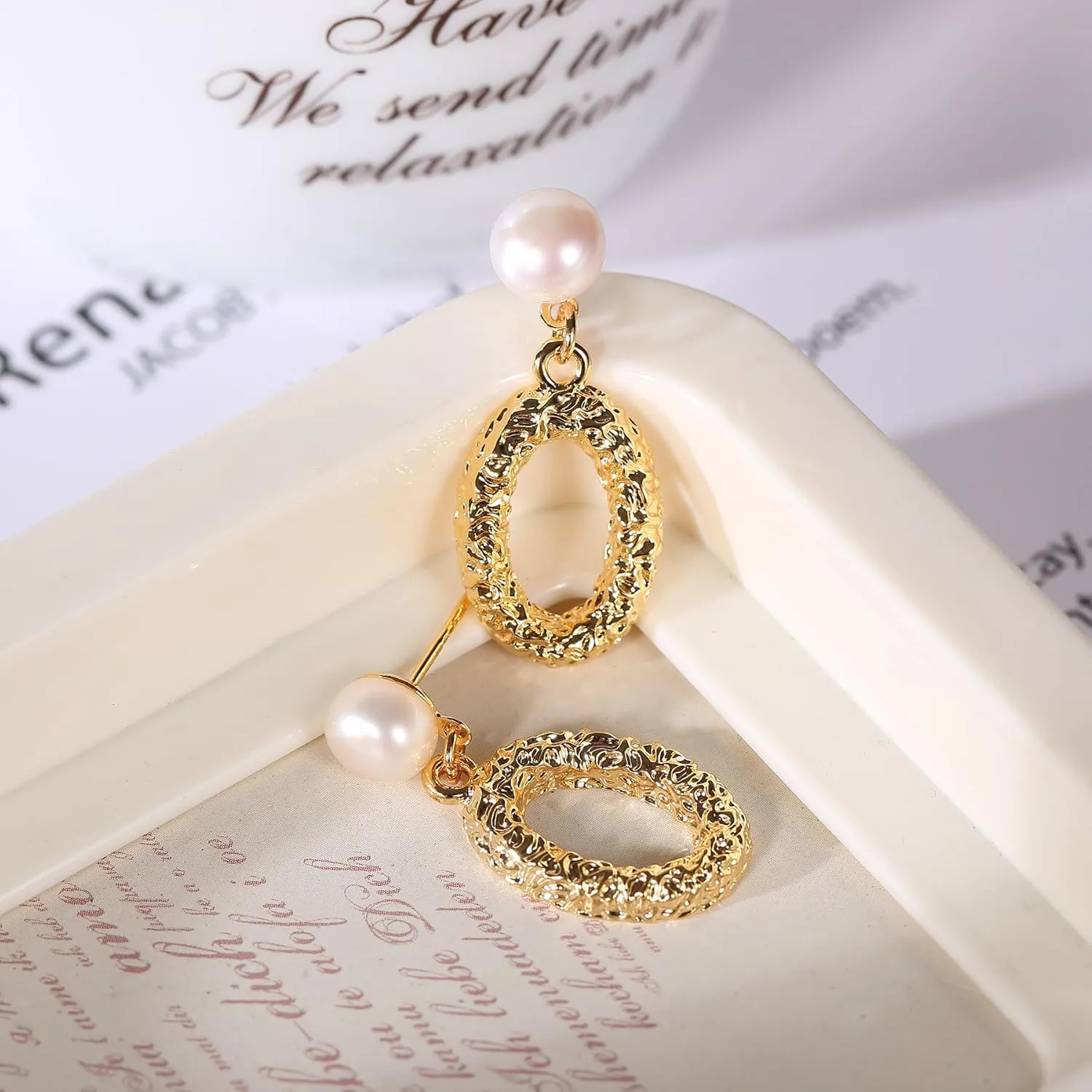 Yanser Pearl Earrings for Women,18k Plated Hypoallergenic Gold Hoop EarringsPersonalized Crystal/Tigers-Eye/AAA   Quality Pearls Drop Earrings