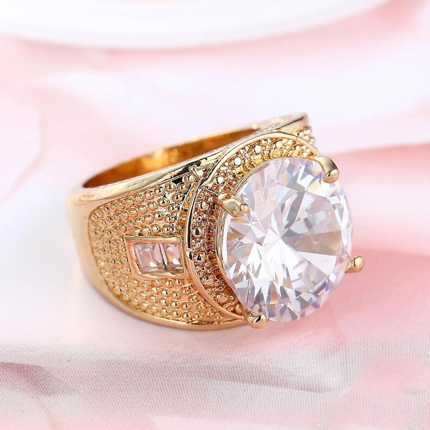 Yellow Gold Plated Cubic Zirconia CZ Solitaire Wedding Band Rings Knuckle Statement Cocktail Jewelry for Women