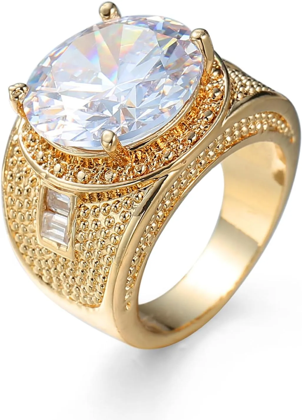 Yellow Gold Plated Cubic Zirconia CZ Solitaire Wedding Band Rings Knuckle Statement Cocktail Jewelry for Women