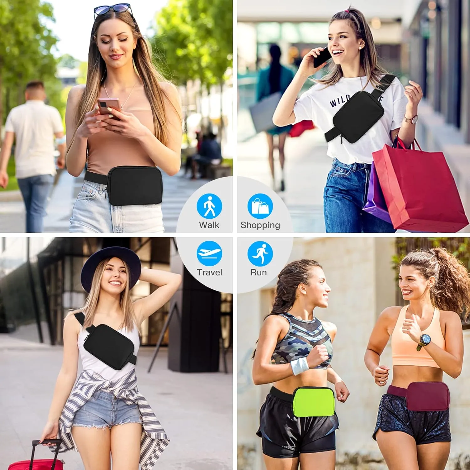 YINHEXI Belt Bag, Crossbody Bags for Women - Soft Nylon Waist Packs for Women, Adjustable Strap 30''-45'', Versatile Fanny Pack Sling Bag, Waterproof with Mesh Pockets & Back Zipper
