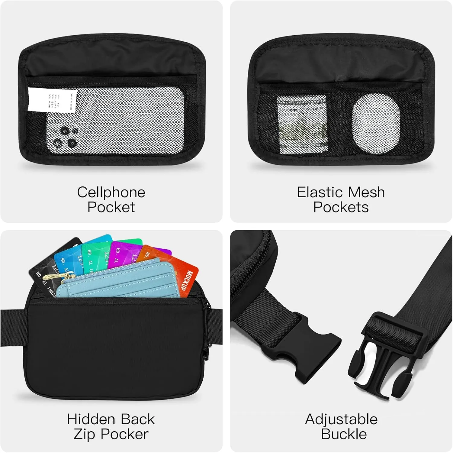 YINHEXI Belt Bag, Crossbody Bags for Women - Soft Nylon Waist Packs for Women, Adjustable Strap 30''-45'', Versatile Fanny Pack Sling Bag, Waterproof with Mesh Pockets & Back Zipper