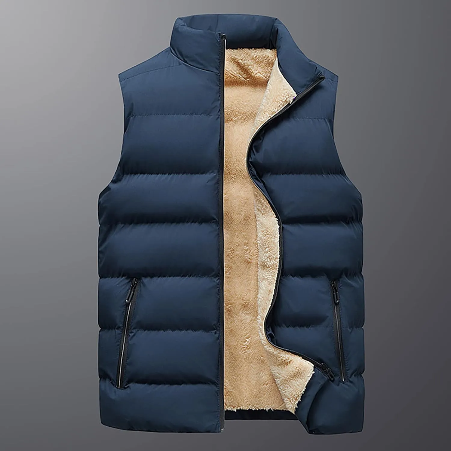 Ymosrh Men's Sleeveless Coat Winter Vests Warm Thicken Fleece Sherpa Lined Full Zip Padded Puffer Vest Jackets, L-7XL