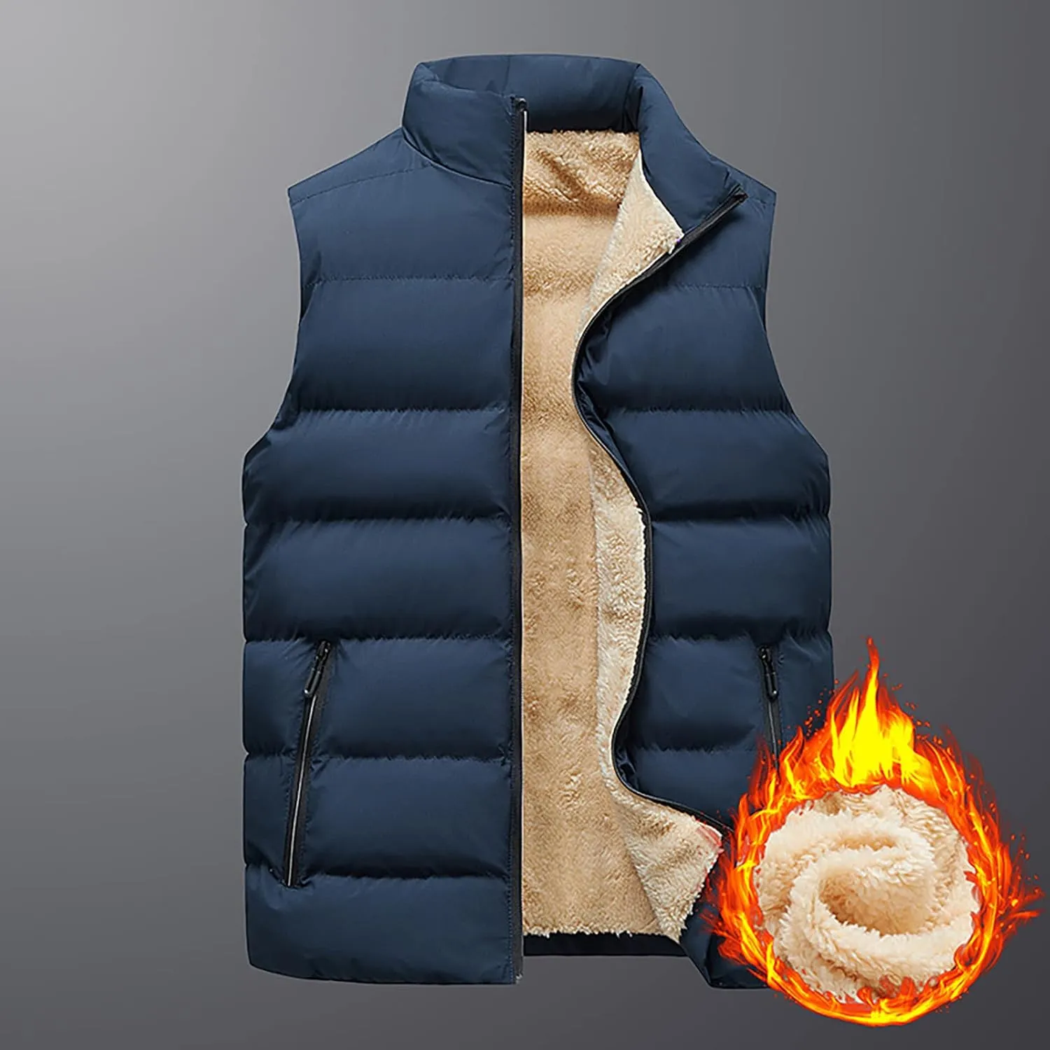 Ymosrh Men's Sleeveless Coat Winter Vests Warm Thicken Fleece Sherpa Lined Full Zip Padded Puffer Vest Jackets, L-7XL