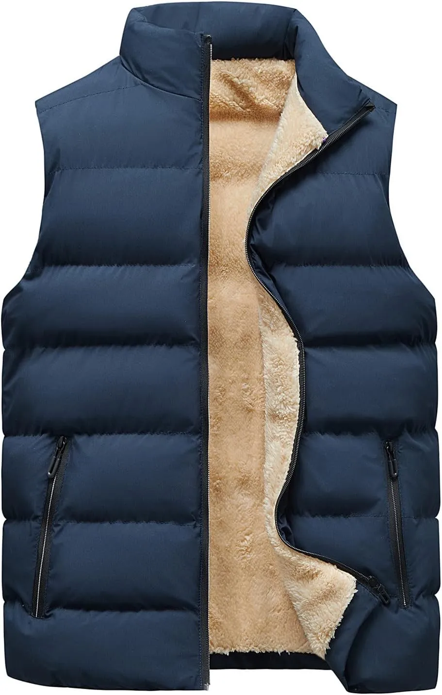 Ymosrh Men's Sleeveless Coat Winter Vests Warm Thicken Fleece Sherpa Lined Full Zip Padded Puffer Vest Jackets, L-7XL