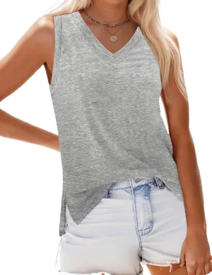 Zeagoo Womens Summer Tank Tops 2025 V Neck Sleeveless Casual Loose Fit T Shirts Side Split Going Out Tops Tunic