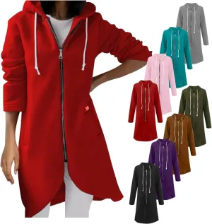 Zip Up Hoodie for Women Cute Trendy Drawstring Oversized Hooded Sweatshirts Long Sleeve Irregular Hem Jacket Coats
