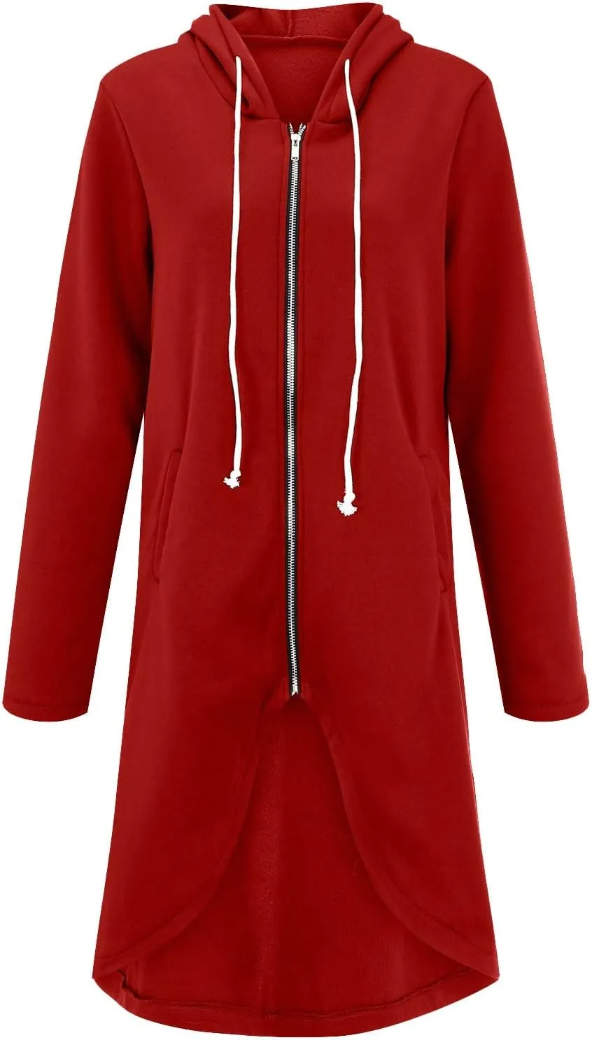 Zip Up Hoodie for Women Cute Trendy Drawstring Oversized Hooded Sweatshirts Long Sleeve Irregular Hem Jacket Coats