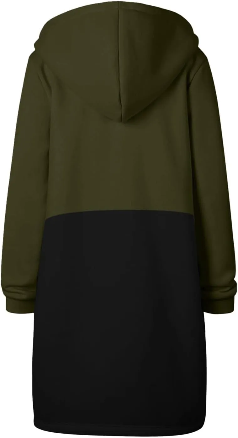 Zip Up Hoodie Women Long Sleeve Knee Length Tunic Hoodies Winter Fleece Hooded Sweatshirt 2024 Fall Long Jackets