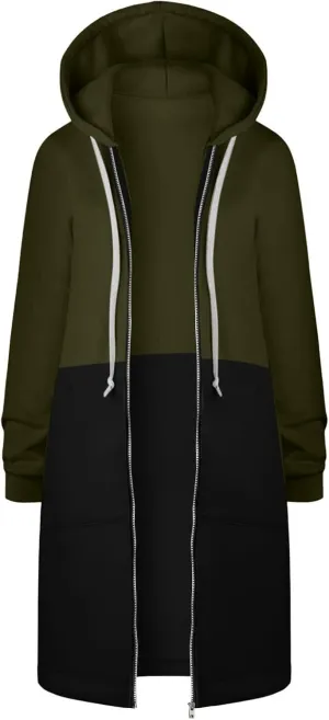 Zip Up Hoodie Women Long Sleeve Knee Length Tunic Hoodies Winter Fleece Hooded Sweatshirt 2024 Fall Long Jackets