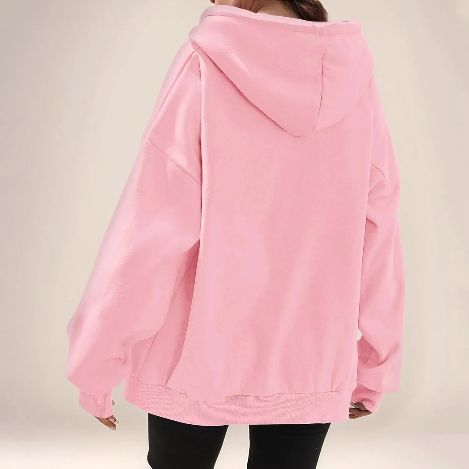 Zip Up Hoodie Women Y2k Oversized Fleece Jacket Workout Drawstring Hooded Sweatshirt with Pockets Winter Clothes