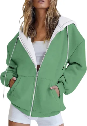 Zip Up Sweatshirt Women Oversized Lightweight Hooded Patterned Sweatshirt Long Sleeve Sweatshirts Casual Fall Clothes