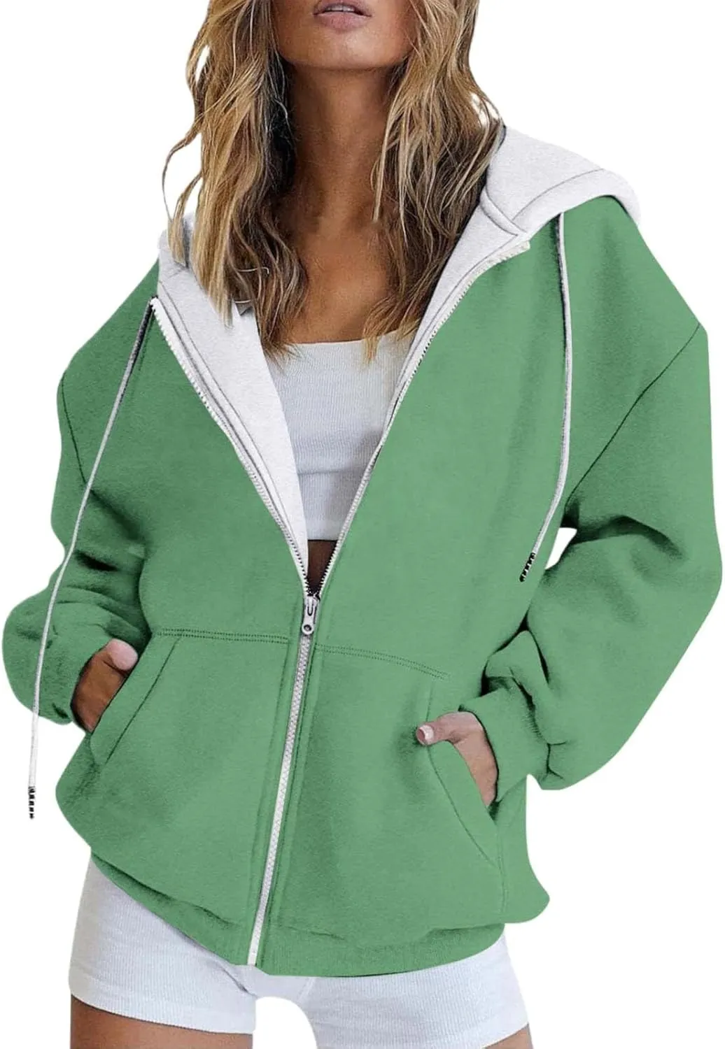 Zip Up Sweatshirt Women Oversized Lightweight Hooded Patterned Sweatshirt Long Sleeve Sweatshirts Casual Fall Clothes