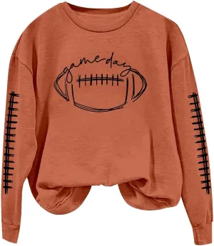 ZWRXW Game Day Sweatshirt for Women Casual Football Graphic Hoodies Oversized Long Sleeve Crewneck Pullover Trendy Fall Tops